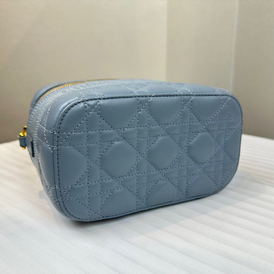 迪奧/Dior Travel Vanity 霧霾藍羊皮盒子包手提斜背19x10x14cm-2