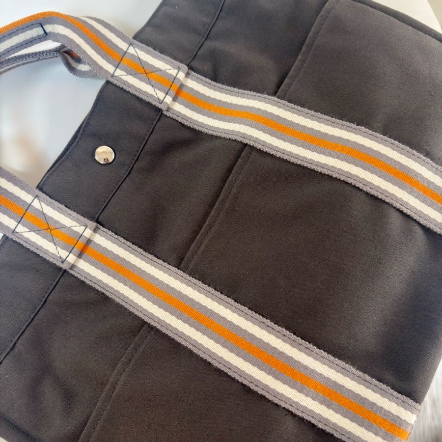 ✔️ 絕版品Hermès 東京銀座限定 Fourre Tout 橘x白x灰條紋手提包/帆布包-7