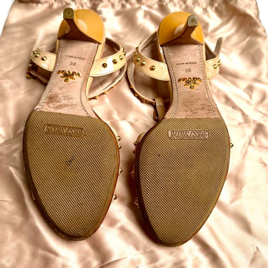 Prada 米色時髦小貓跟涼鞋 38號-6
