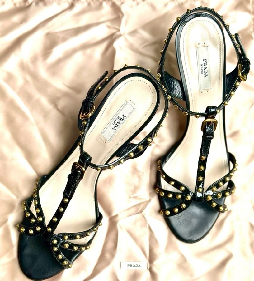 Prada 黑色時髦小貓跟涼鞋 38號-2