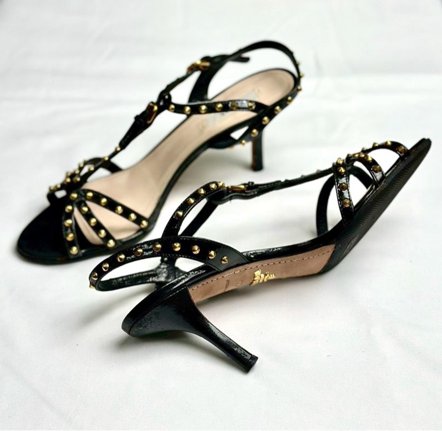 Prada 黑色時髦小貓跟涼鞋 38號-5