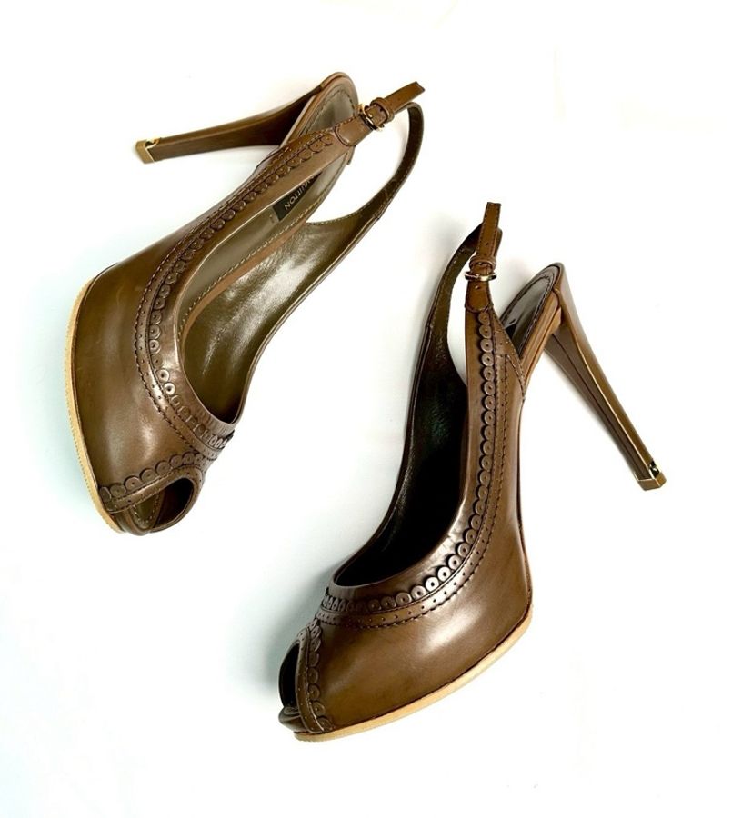 Louis Vuitton 經典焦糖棕露趾高跟鞋 鞋碼37.5-3