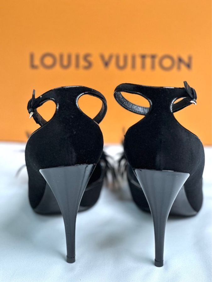 Louis Vuitton繫帶寶石羽毛跟鞋 38號-5
