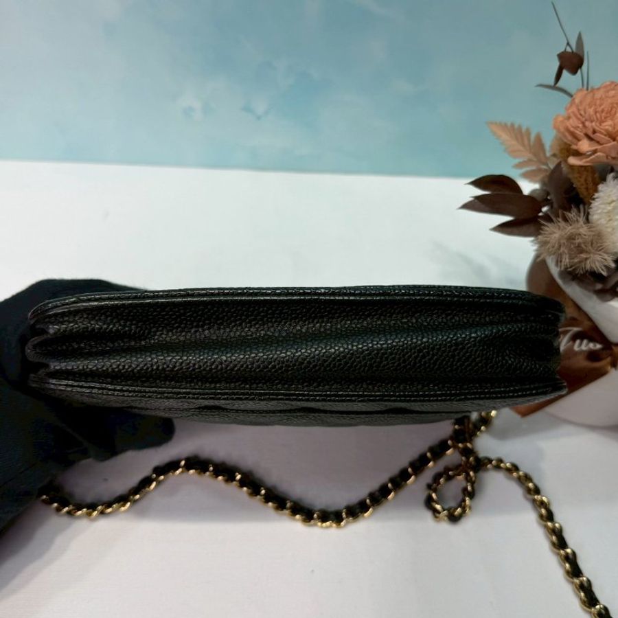 【CHANEL WOC 黑金荔枝牛鏈帶包-7