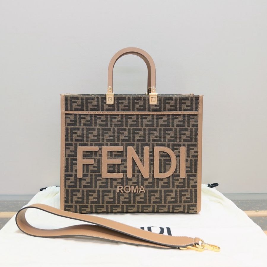 FENDI 老花棕色Sunshine手提肩背包36*30*16 全新閒置配件塵袋-1