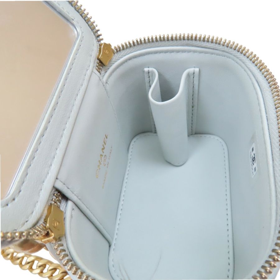 淡藍色 菱格紋羊皮 Mini Vanity Case 肩背包【CHANEL 香奈兒】 AP3300-4