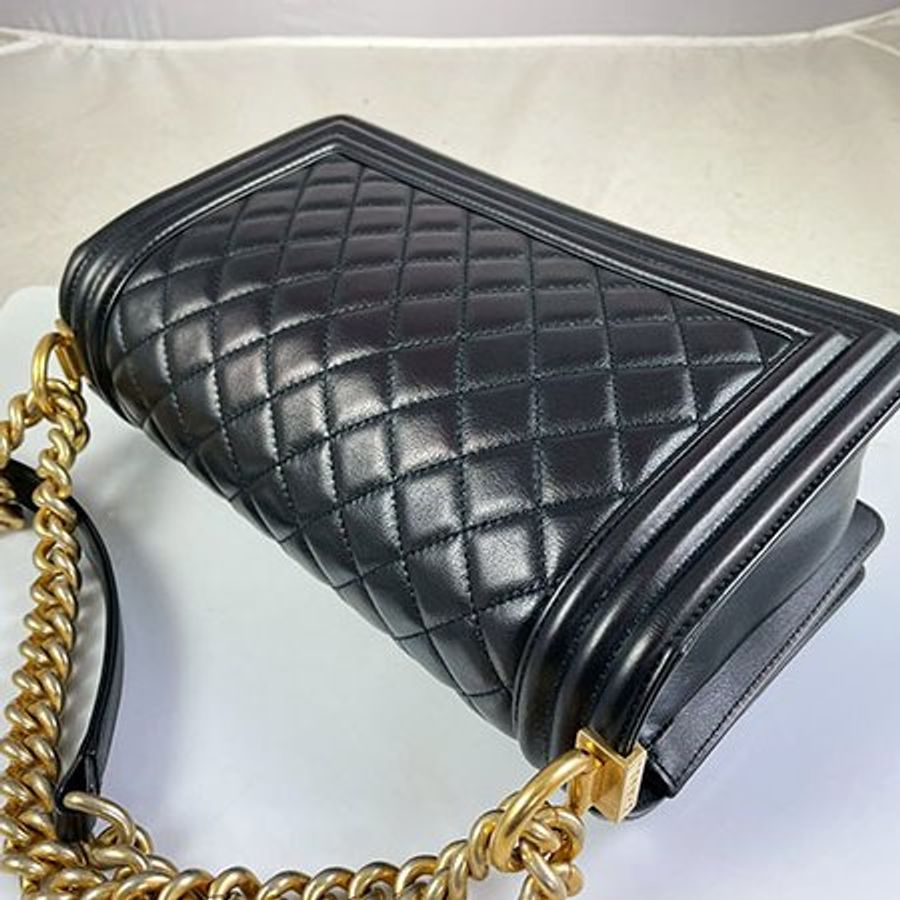 *奢華大道國際精品*【CH0720】CHANEL黑色小羊皮BOY系列 金釦25CM 兩用包 A67086-3