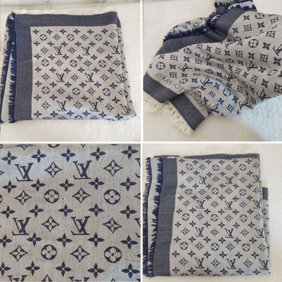 LV M71376 Monogram Denim 披肩/滿版老花/羊毛絲綢披肩/圍巾~二手-35
