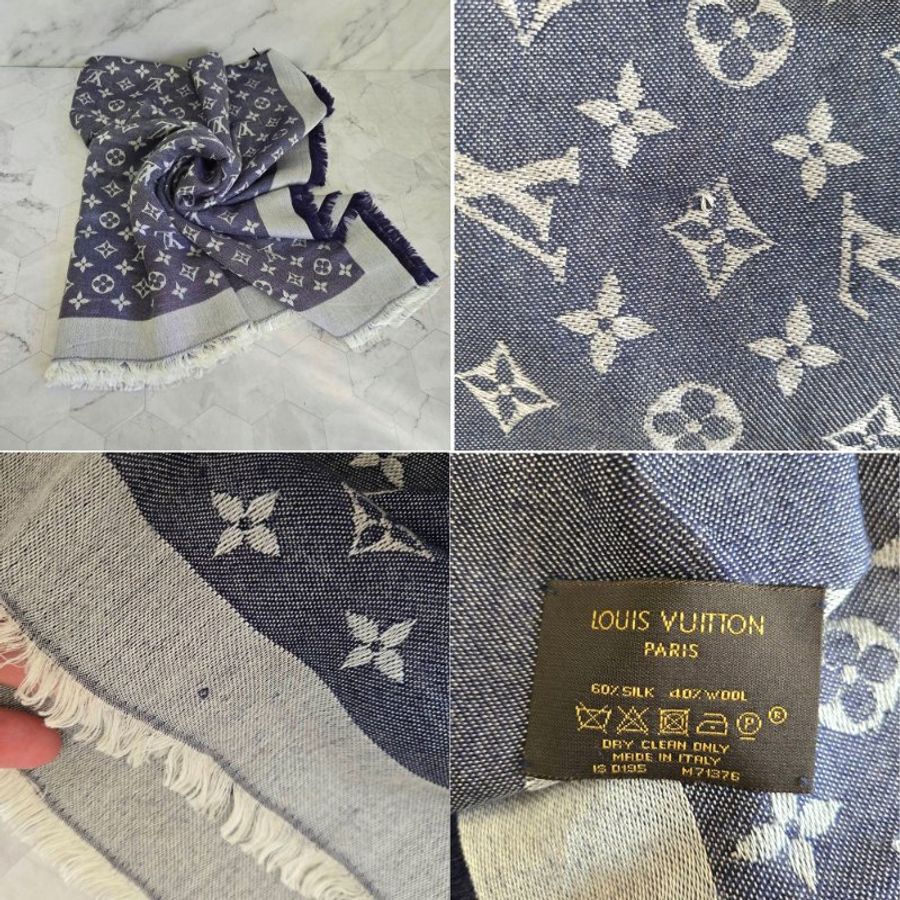 LV M71376 Monogram Denim 披肩/滿版老花/羊毛絲綢披肩/圍巾~二手-38