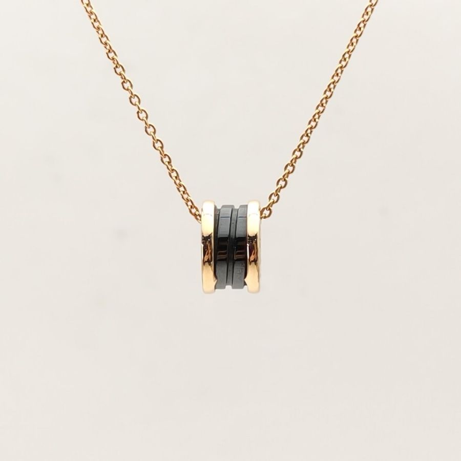 BVLGARI B.ZERO1彈簧項鏈三環扣18K玫瑰金/黑陶瓷項鏈-1