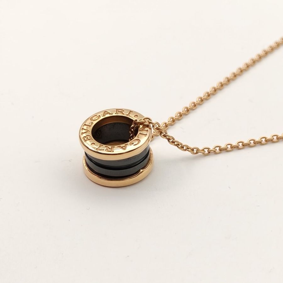 BVLGARI B.ZERO1彈簧項鏈三環扣18K玫瑰金/黑陶瓷項鏈-2