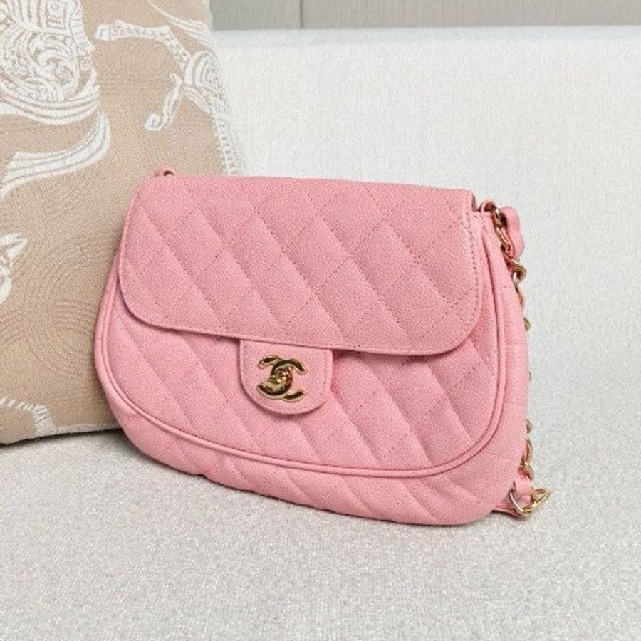 香奈兒/Chanel 中古元寶腋下包 粉色金扣荔枝皮-3