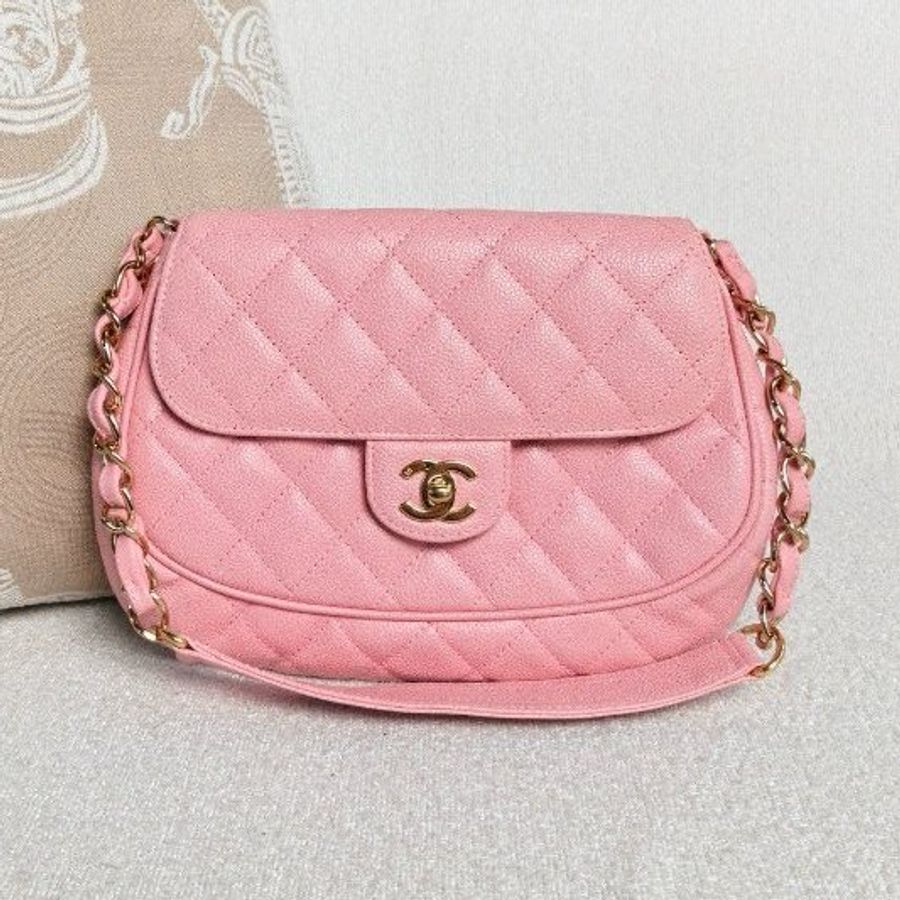香奈兒/Chanel 中古元寶腋下包 粉色金扣荔枝皮-5