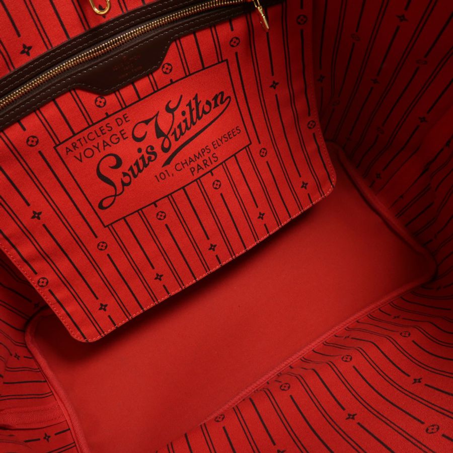 LOUIS VUITTON Damier Neverfull GM金扣肩背袋棕色-4