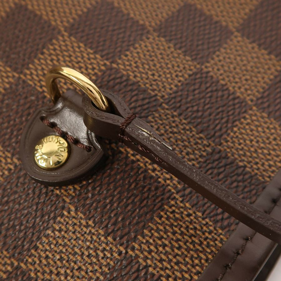 LOUIS VUITTON Damier Neverfull GM金扣肩背袋棕色-16