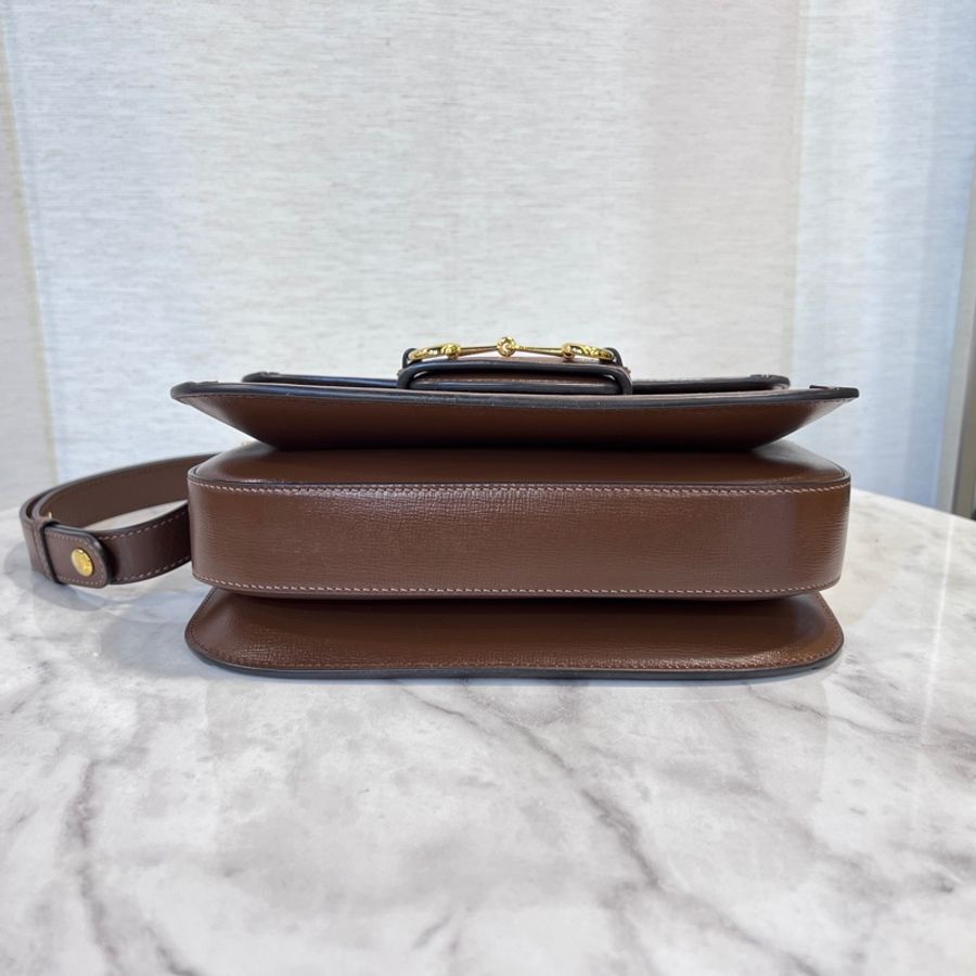 Gucci Pvc 咖牛皮金釦1955馬銜下蓋肩斜背包-2