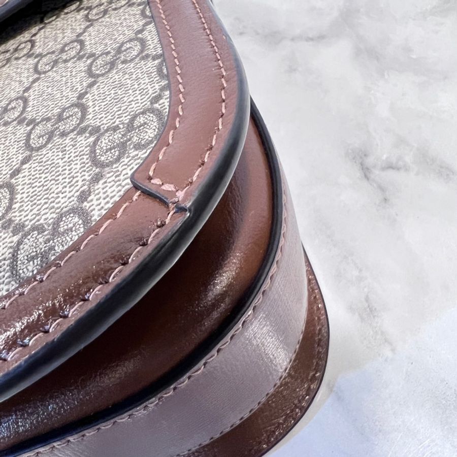 Gucci Pvc 咖牛皮金釦1955馬銜下蓋肩斜背包-7