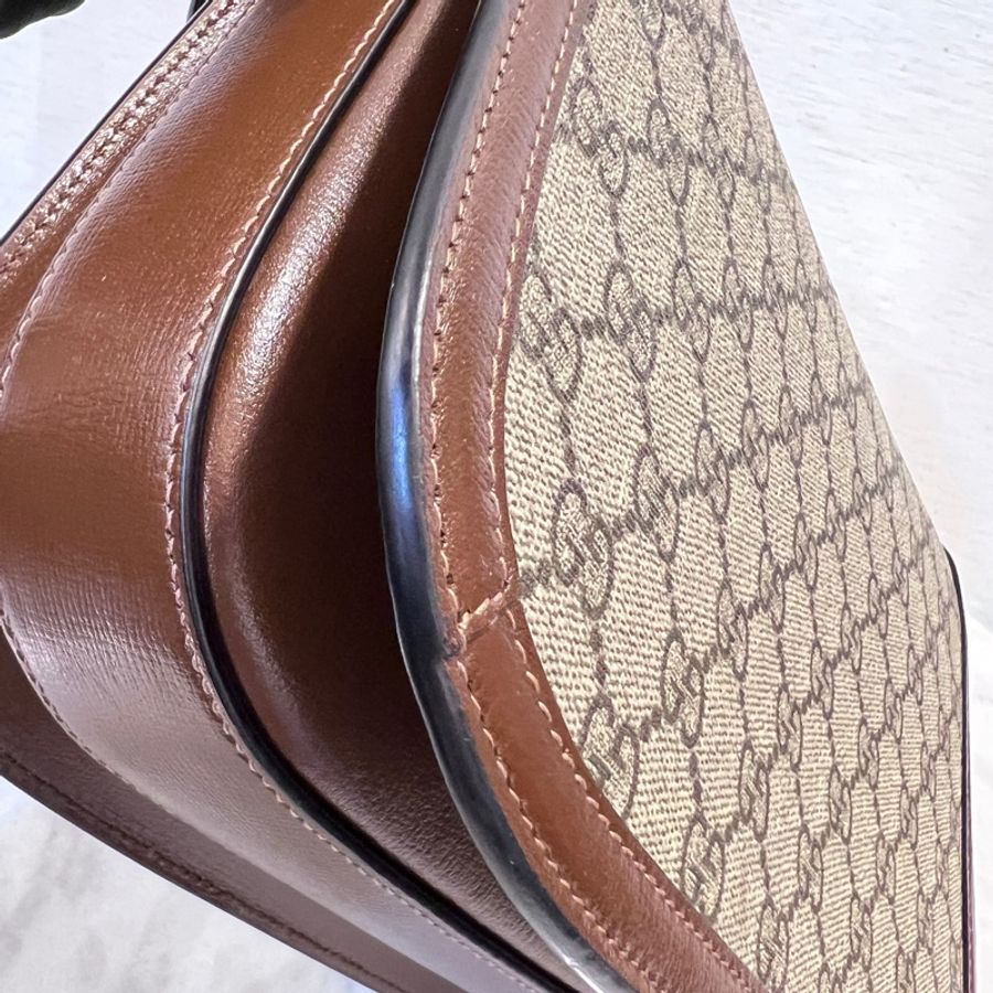 Gucci Pvc 咖牛皮金釦1955馬銜下蓋肩斜背包-9