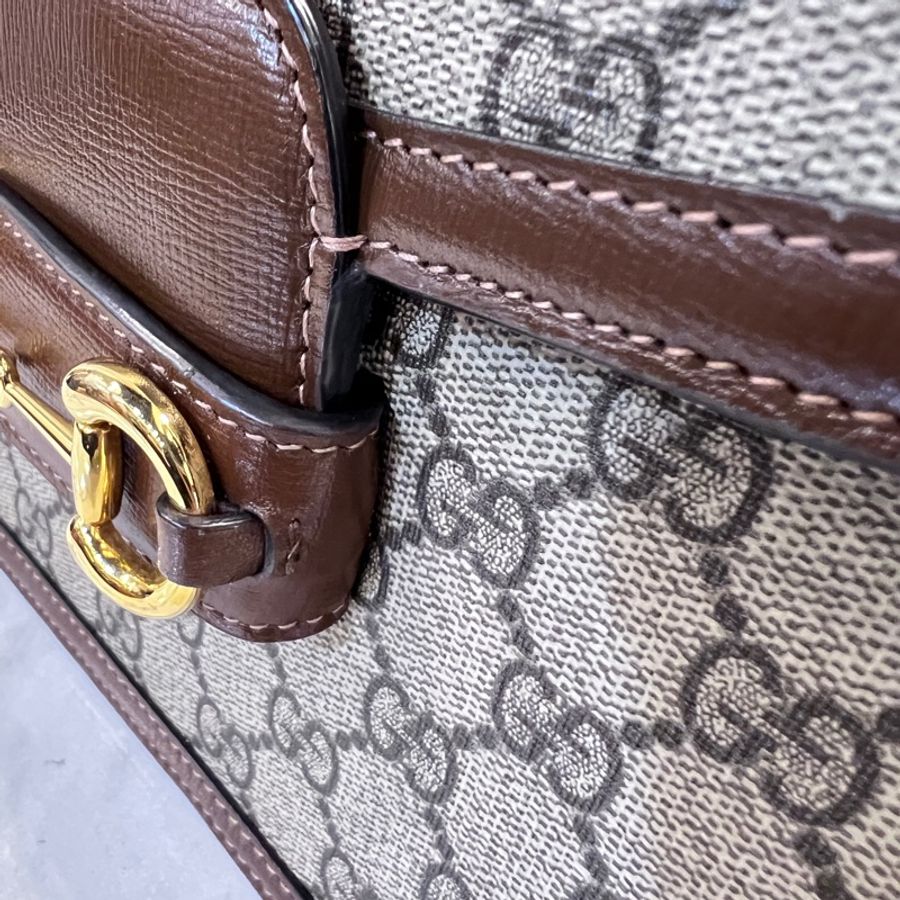 Gucci Pvc 咖牛皮金釦1955馬銜下蓋肩斜背包-14