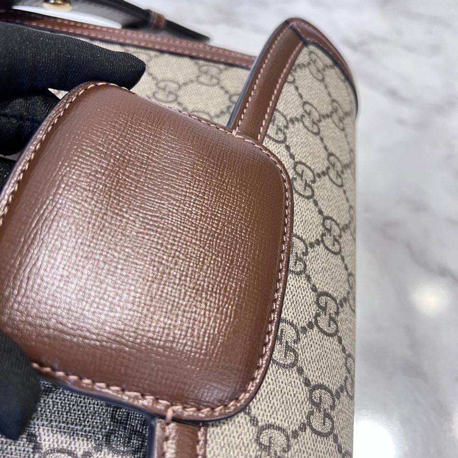 Gucci Pvc 咖牛皮金釦1955馬銜下蓋肩斜背包-21