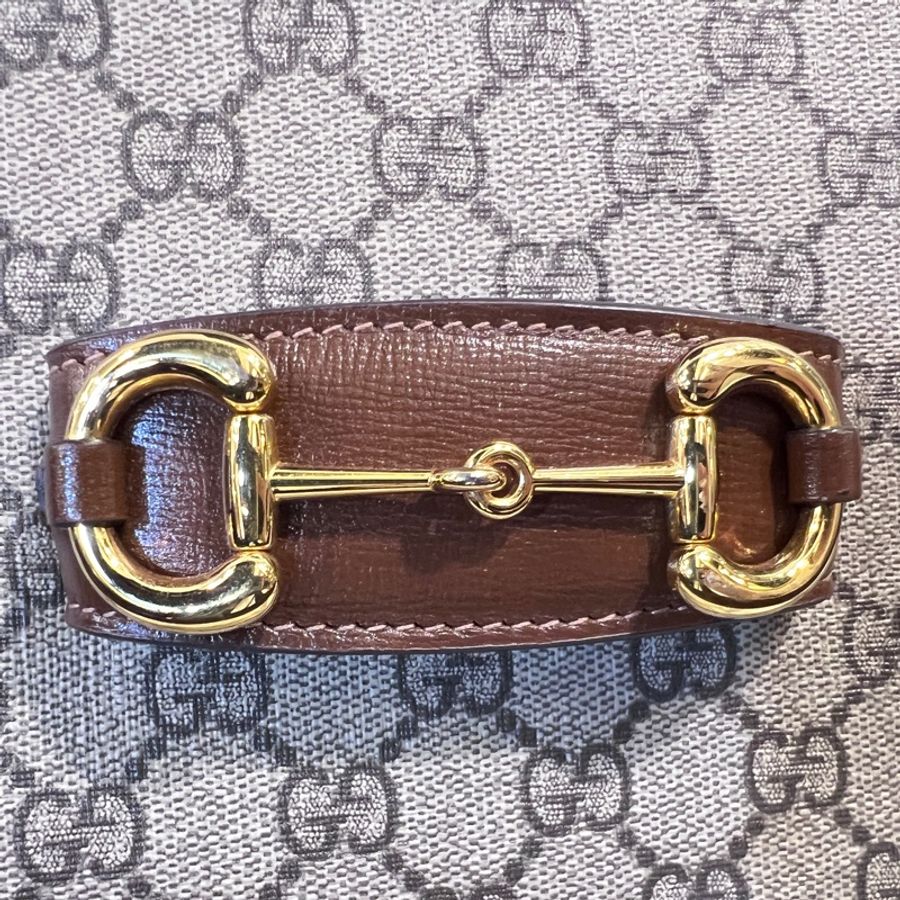 Gucci Pvc 咖牛皮金釦1955馬銜下蓋肩斜背包-28