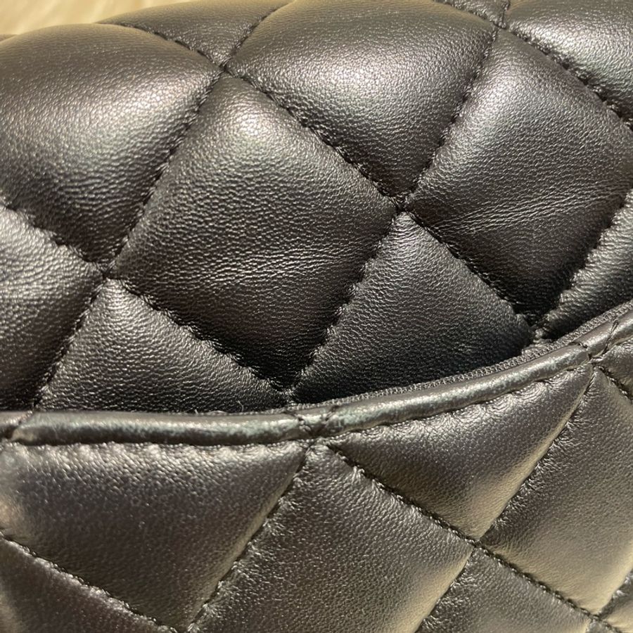 Chanel 20cm 黑色羊皮Flap Bag 珠鏈帶-6