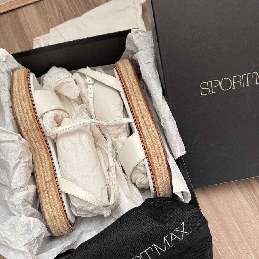 🏖️夏天來了🩵MaxMara Sportmax 白色編織厚底涼鞋-9