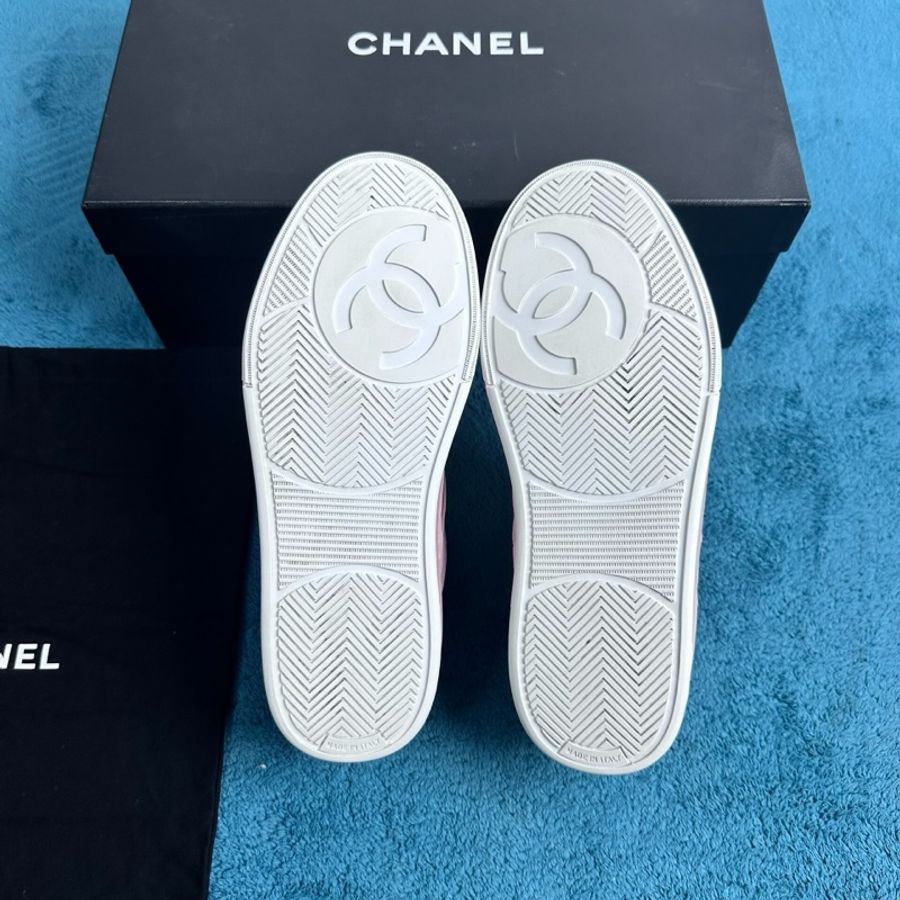 Chanel 香奈兒24K 大徽標圓頭系帶低幫板鞋 粉色 37.5碼-4