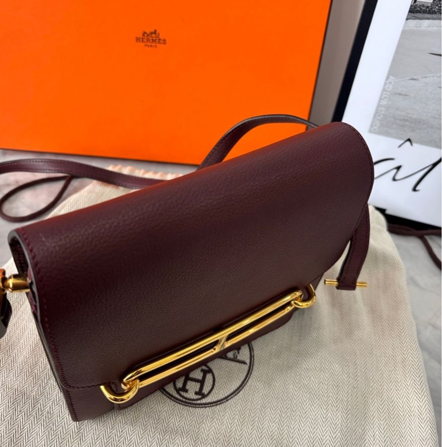 Hermes mini Roulis 豬鼻子 波爾多酒紅金扣-7