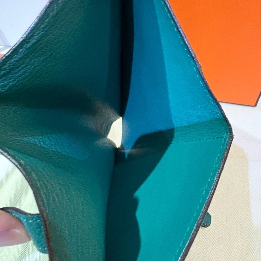 Hermès Kelly 中長夾 孔雀藍金扣|原盒|真品可驗-5