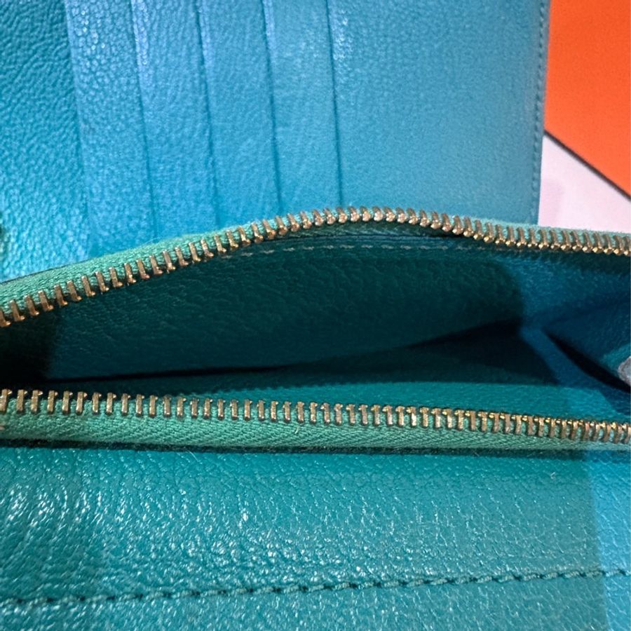 Hermès Kelly 中長夾 孔雀藍金扣|原盒|真品可驗-6