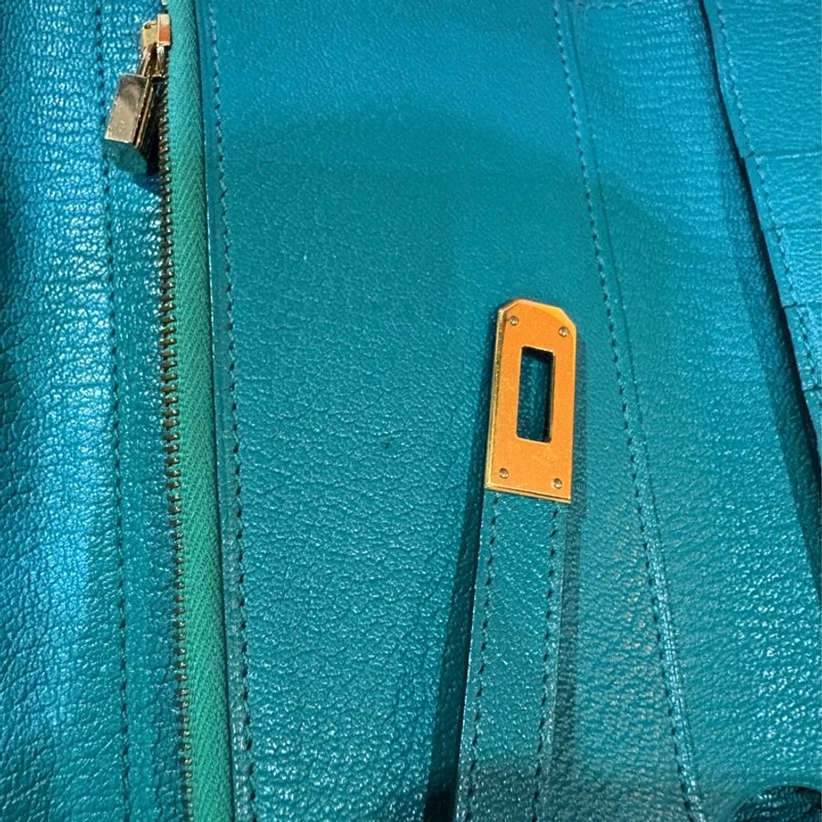 Hermès Kelly 中長夾 孔雀藍金扣|原盒|真品可驗-7