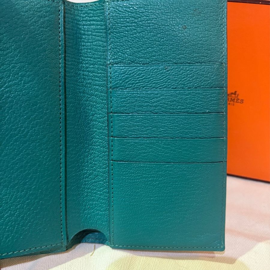 Hermès Kelly 中長夾 孔雀藍金扣|原盒|真品可驗-8