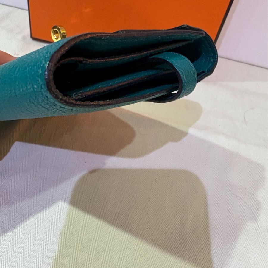 Hermès Kelly 中長夾 孔雀藍金扣|原盒|真品可驗-11
