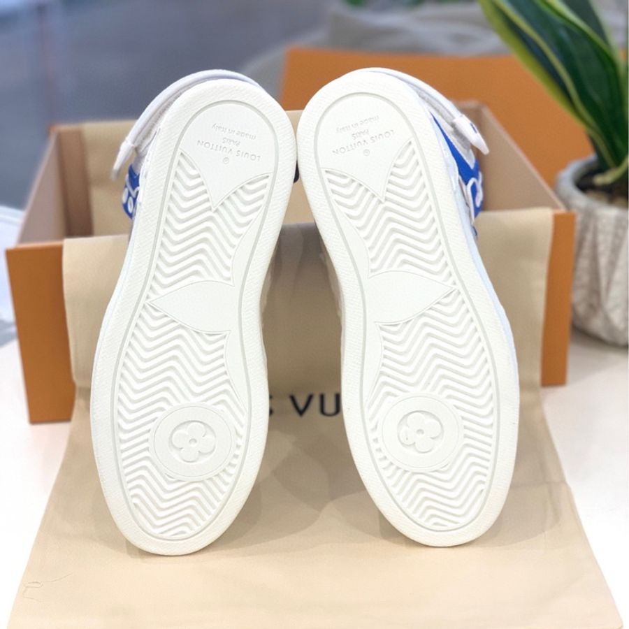 閒置新，未使用，LouisVuitton路易威登 Boombox高幫女士休閒板鞋 藍白配色，附件，塵袋-7