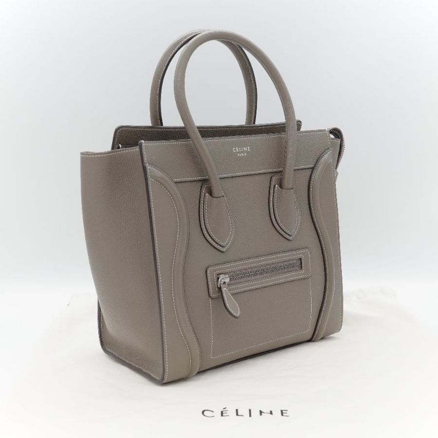 Celine 思琳 Micro Luggage 囧臉包 暖灰色 粒面小牛皮 手提包 斜背包 肩背包-2