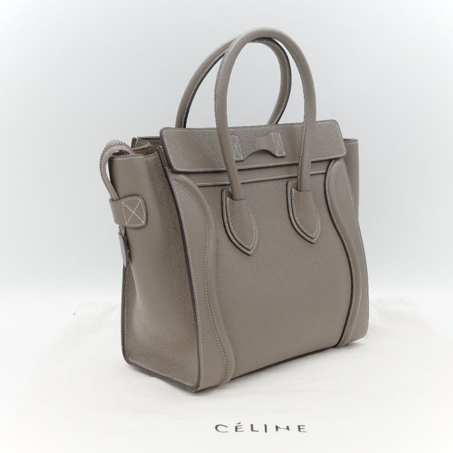 Celine 思琳 Micro Luggage 囧臉包 暖灰色 粒面小牛皮 手提包 斜背包 肩背包-3