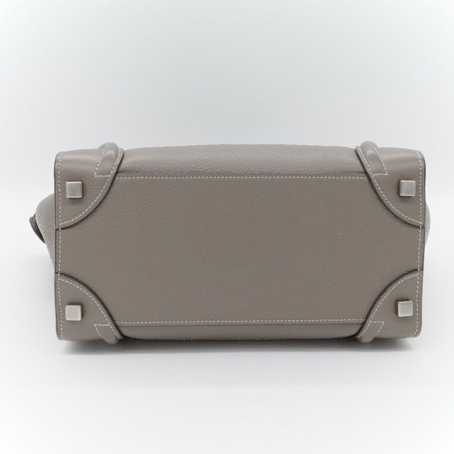 Celine 思琳 Micro Luggage 囧臉包 暖灰色 粒面小牛皮 手提包 斜背包 肩背包-4