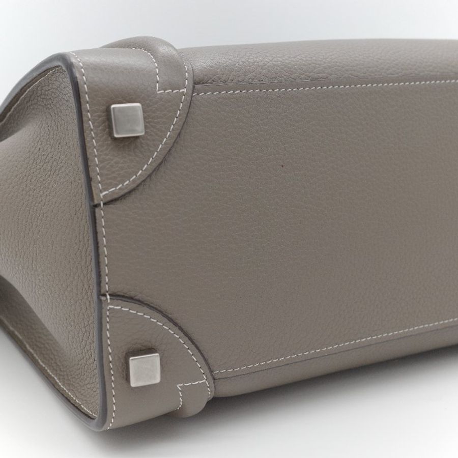 Celine 思琳 Micro Luggage 囧臉包 暖灰色 粒面小牛皮 手提包 斜背包 肩背包-6