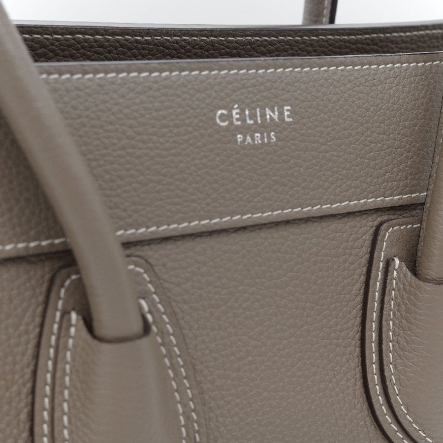 Celine 思琳 Micro Luggage 囧臉包 暖灰色 粒面小牛皮 手提包 斜背包 肩背包-8