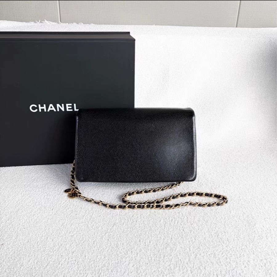 氣質優雅款💰Chanel香奈兒黑金24K琺瑯金幣方胖子單肩斜挎鏈條包-11