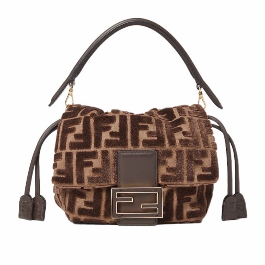 Fendi 女士 Mamma Baguette FF 提花天鵝絨迷你包均碼碼MINI、16cm*10cm*13cm-5
