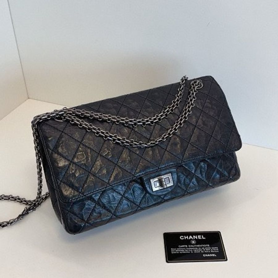 香奈兒/Chanel 經典黑銀雙蓋2.55 鏈條包 黃金中號-5