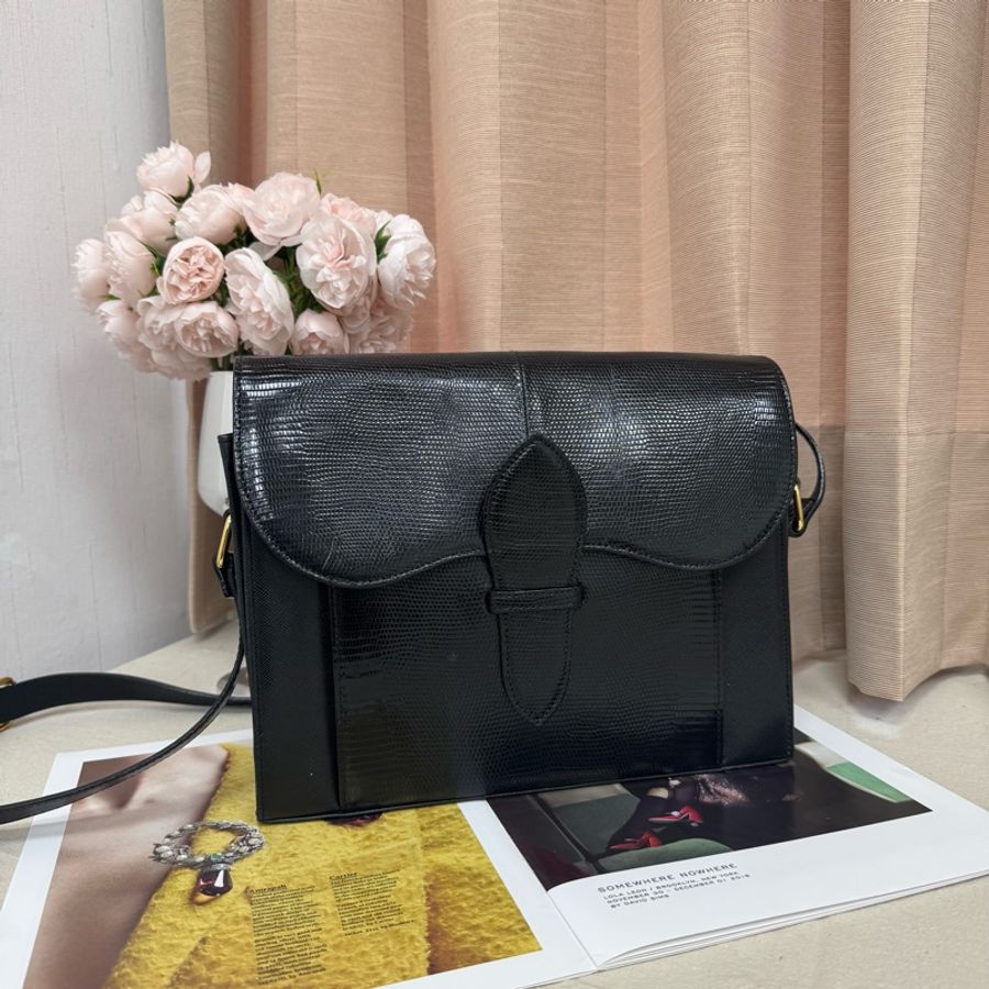【赫蒂國際精品】 YSL 聖羅蘭 黑色鱷魚皮 斜挎包 中古 二手 vintage-1
