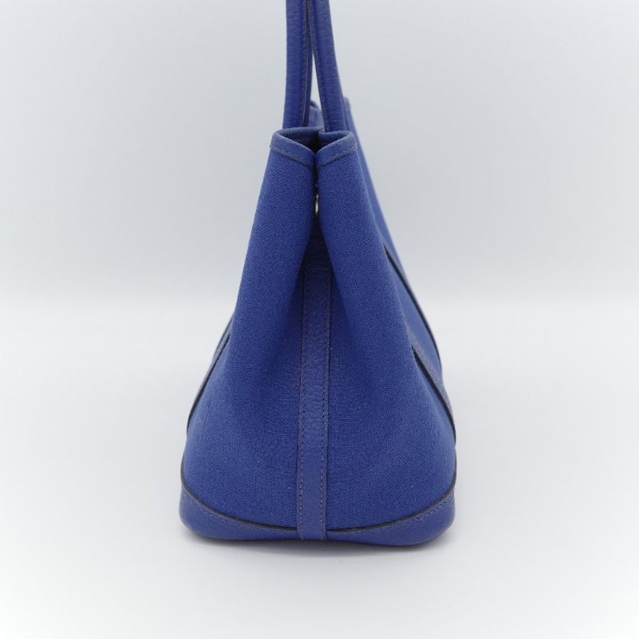 Hermès 愛馬仕 Garden Party 30 藍色帆布 牛皮手提包-3