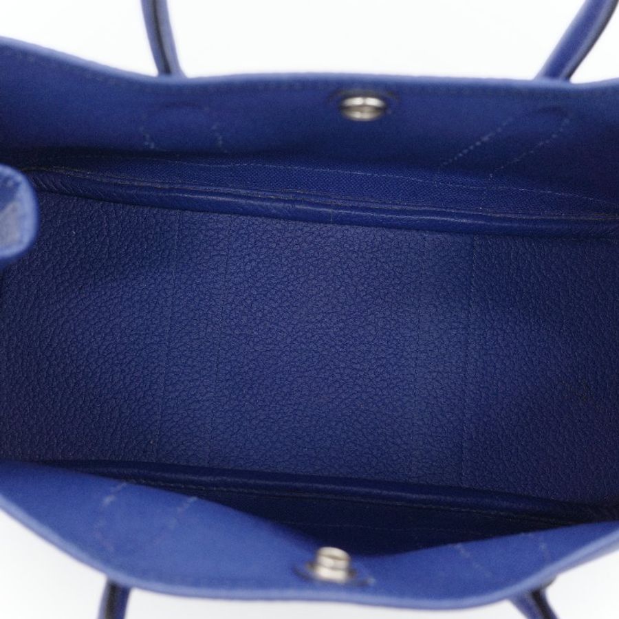 Hermès 愛馬仕 Garden Party 30 藍色帆布 牛皮手提包-10