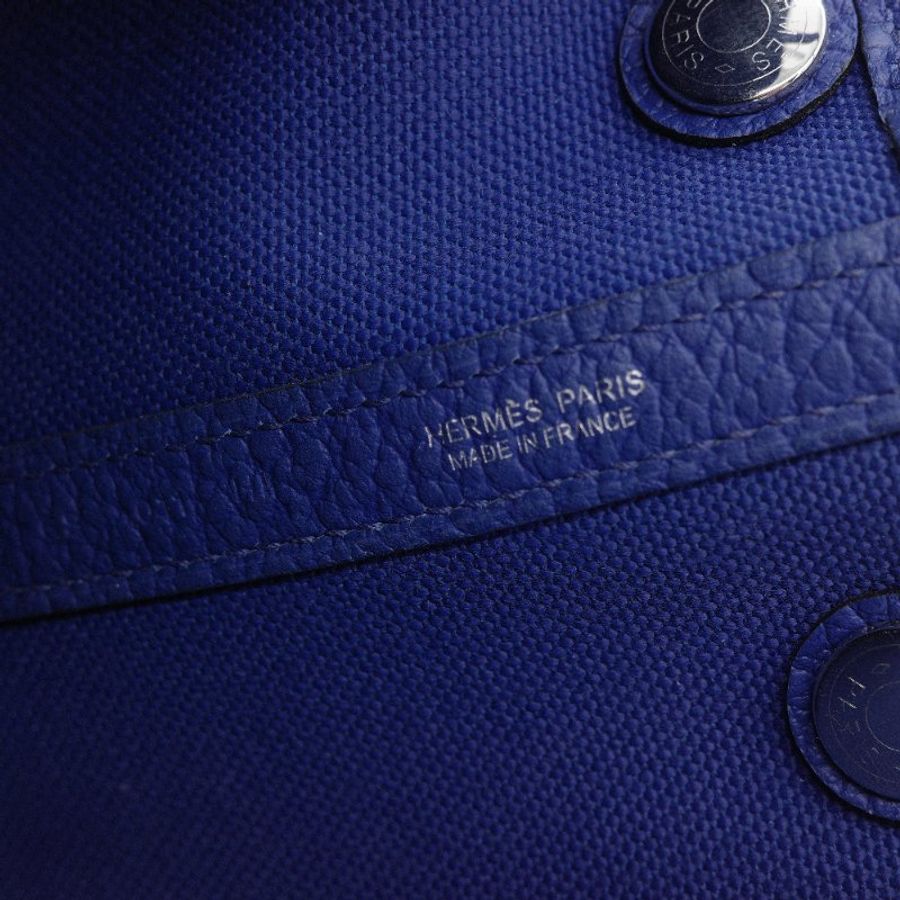Hermès 愛馬仕 Garden Party 30 藍色帆布 牛皮手提包-13