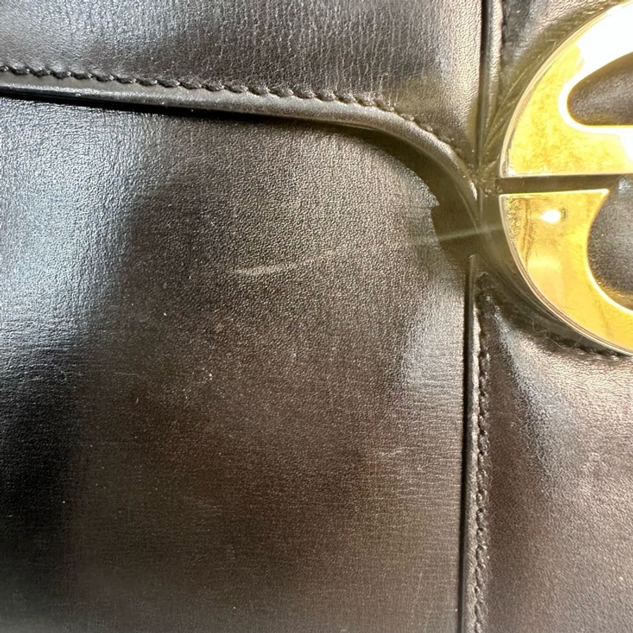 【赫蒂國際精品】 Gucci 古馳 黑色金色logo小牛皮肩背包 vintage-24