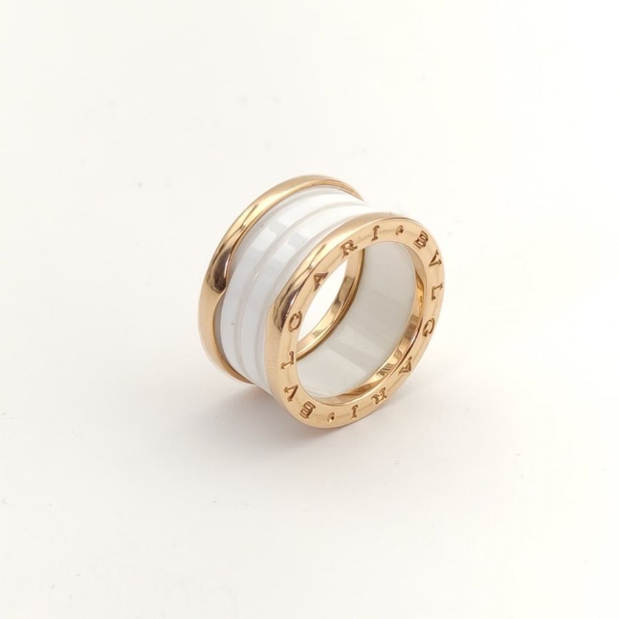 BVLGARI B.ZERO1彈簧戒指四圈18K玫瑰金/白陶瓷55-3