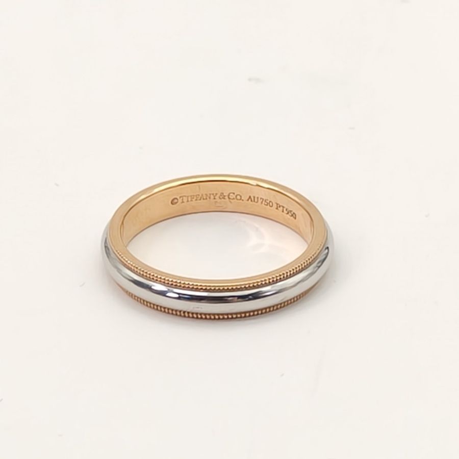 TIFFANY&CO together滾珠邊戒指18K玫瑰金pt950-3